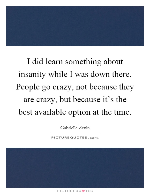I did learn something about insanity while I was down there. People go crazy, not because they are crazy, but because it's the best available option at the time Picture Quote #1