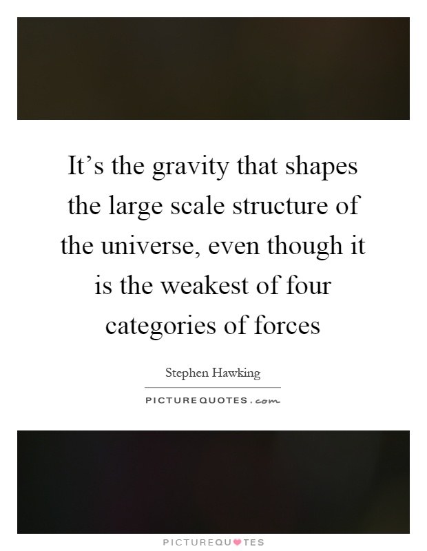 It's the gravity that shapes the large scale structure of the universe, even though it is the weakest of four categories of forces Picture Quote #1