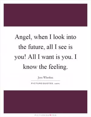 Angel, when I look into the future, all I see is you! All I want is you. I know the feeling Picture Quote #1