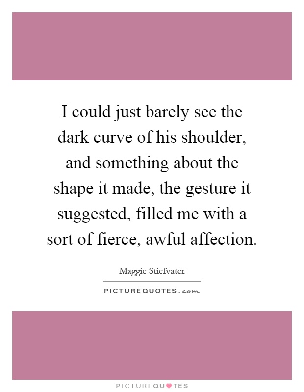 I could just barely see the dark curve of his shoulder, and something about the shape it made, the gesture it suggested, filled me with a sort of fierce, awful affection Picture Quote #1