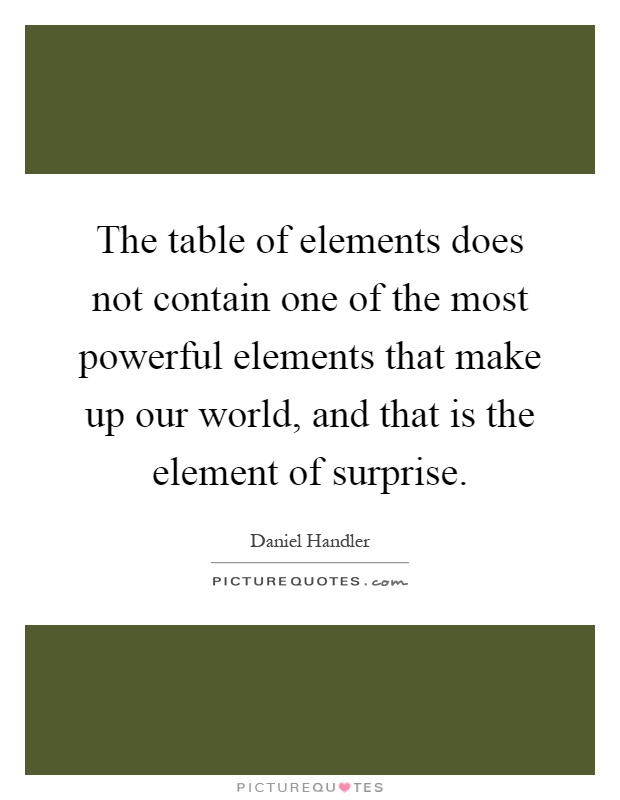 The table of elements does not contain one of the most powerful elements that make up our world, and that is the element of surprise Picture Quote #1