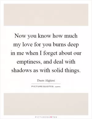 Now you know how much my love for you burns deep in me when I forget about our emptiness, and deal with shadows as with solid things Picture Quote #1