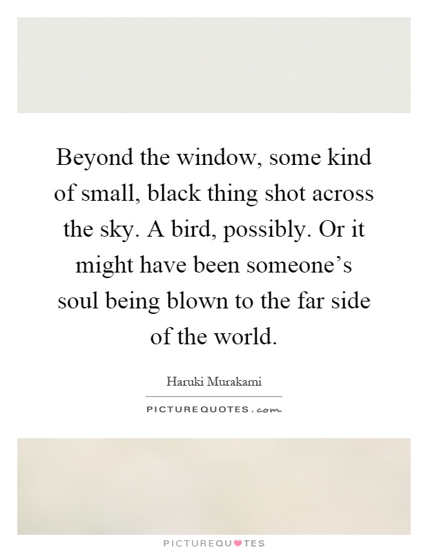 Beyond the window, some kind of small, black thing shot across the sky. A bird, possibly. Or it might have been someone's soul being blown to the far side of the world Picture Quote #1