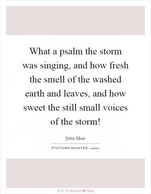 What a psalm the storm was singing, and how fresh the smell of the washed earth and leaves, and how sweet the still small voices of the storm! Picture Quote #1
