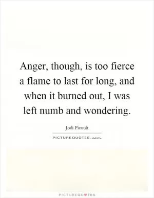 Anger, though, is too fierce a flame to last for long, and when it burned out, I was left numb and wondering Picture Quote #1