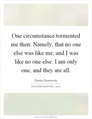 One circumstance tormented me then: Namely, that no one else was like me, and I was like no one else. I am only one, and they are all Picture Quote #1