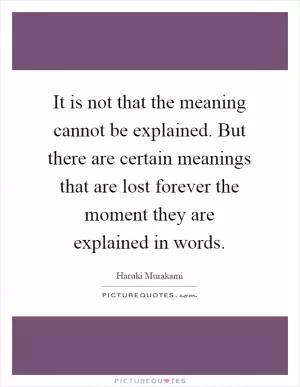 It is not that the meaning cannot be explained. But there are certain meanings that are lost forever the moment they are explained in words Picture Quote #1