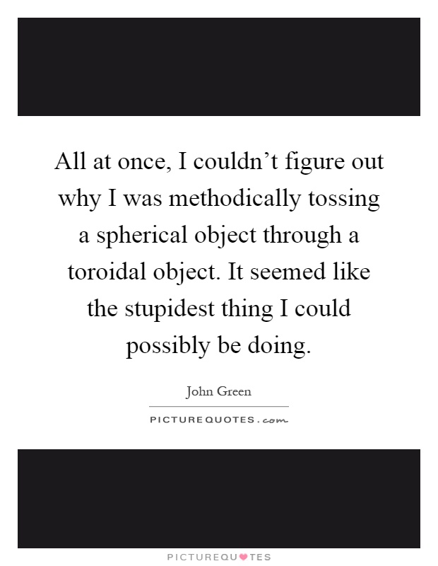 All at once, I couldn't figure out why I was methodically tossing a spherical object through a toroidal object. It seemed like the stupidest thing I could possibly be doing Picture Quote #1