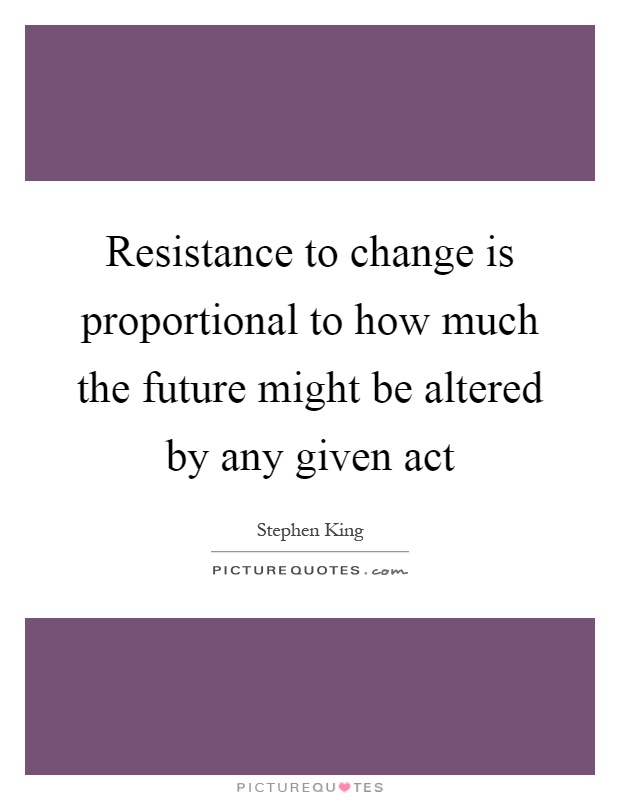 Resistance to change is proportional to how much the future might be altered by any given act Picture Quote #1