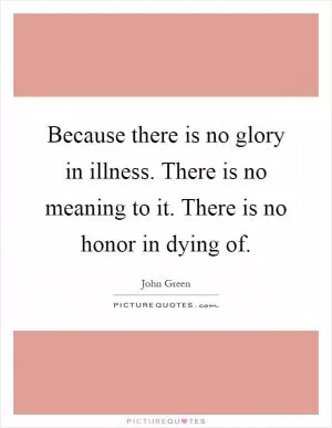 Because there is no glory in illness. There is no meaning to it. There is no honor in dying of Picture Quote #1