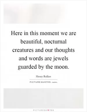 Here in this moment we are beautiful, nocturnal creatures and our thoughts and words are jewels guarded by the moon Picture Quote #1