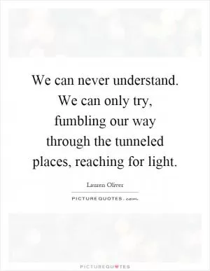 We can never understand. We can only try, fumbling our way through the tunneled places, reaching for light Picture Quote #1