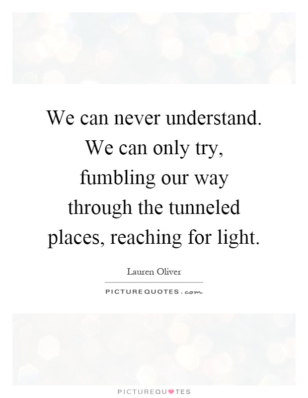 We can never understand. We can only try, fumbling our way through the tunneled places, reaching for light Picture Quote #1