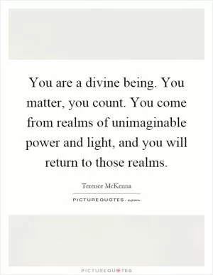 You are a divine being. You matter, you count. You come from realms of unimaginable power and light, and you will return to those realms Picture Quote #1