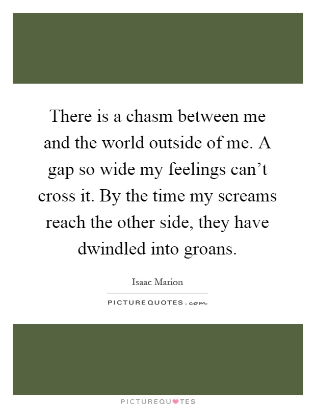 There is a chasm between me and the world outside of me. A gap so wide my feelings can't cross it. By the time my screams reach the other side, they have dwindled into groans Picture Quote #1