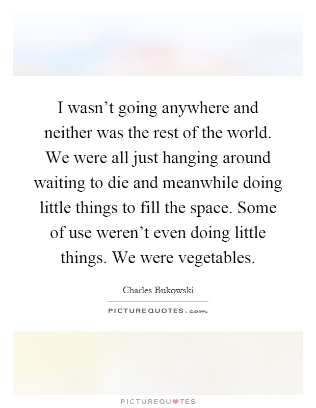 I wasn't going anywhere and neither was the rest of the world. We were all just hanging around waiting to die and meanwhile doing little things to fill the space. Some of use weren't even doing little things. We were vegetables Picture Quote #1
