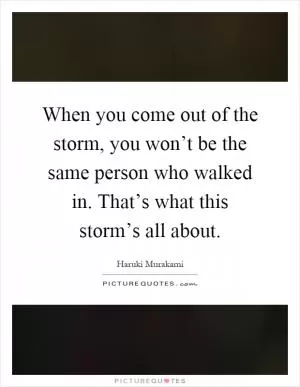 When you come out of the storm, you won’t be the same person who walked in. That’s what this storm’s all about Picture Quote #1