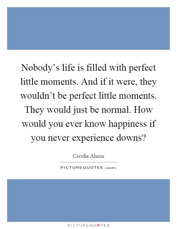Nobody's life is filled with perfect little moments. And if it were, they wouldn't be perfect little moments. They would just be normal. How would you ever know happiness if you never experience downs? Picture Quote #1