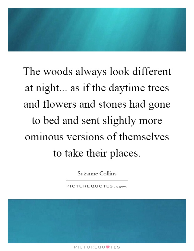 The woods always look different at night... as if the daytime trees and flowers and stones had gone to bed and sent slightly more ominous versions of themselves to take their places Picture Quote #1
