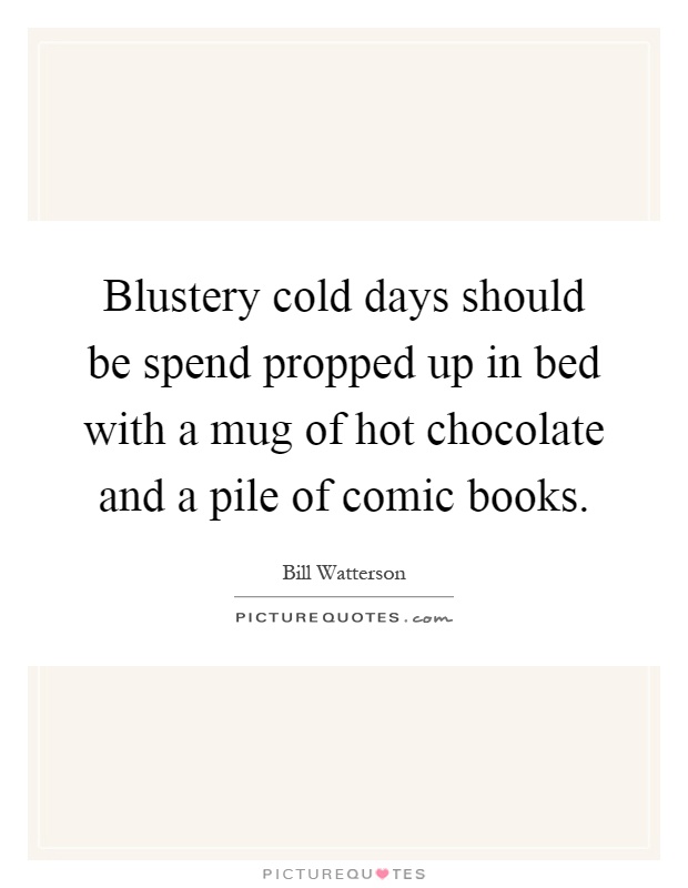Blustery cold days should be spend propped up in bed with a mug of hot chocolate and a pile of comic books Picture Quote #1
