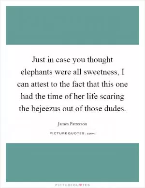 Just in case you thought elephants were all sweetness, I can attest to the fact that this one had the time of her life scaring the bejeezus out of those dudes Picture Quote #1