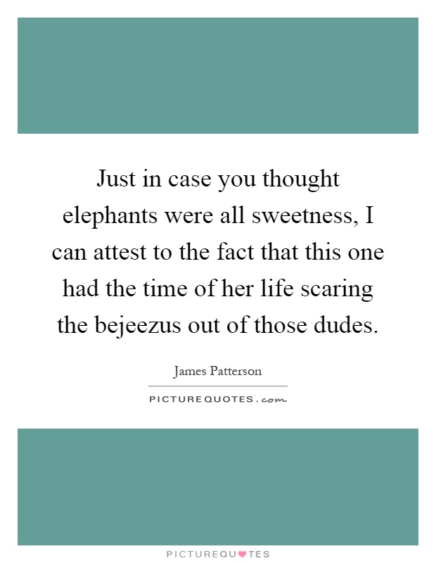 Just in case you thought elephants were all sweetness, I can attest to the fact that this one had the time of her life scaring the bejeezus out of those dudes Picture Quote #1