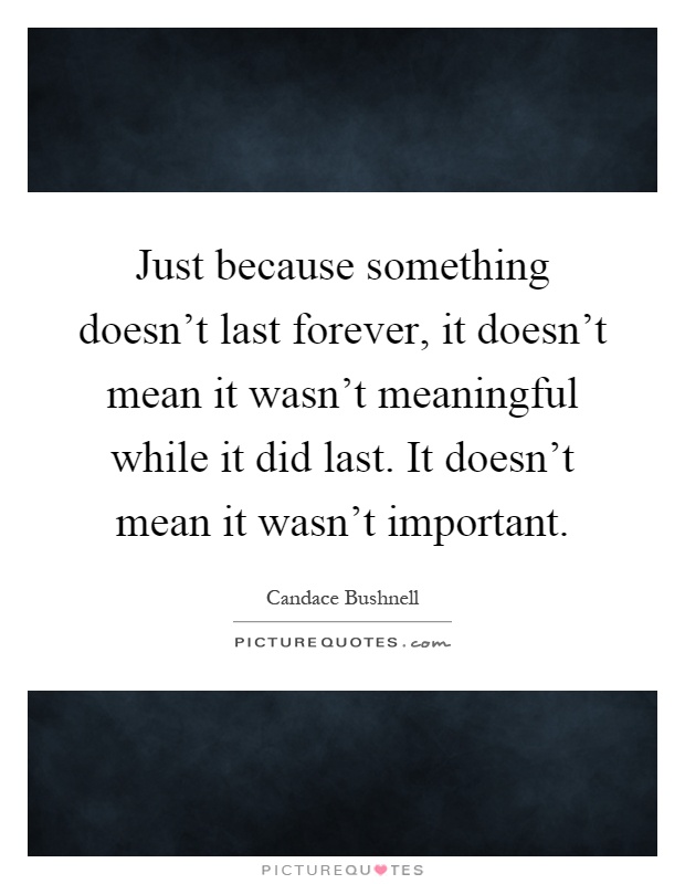 Just because something doesn't last forever, it doesn't mean it wasn't meaningful while it did last. It doesn't mean it wasn't important Picture Quote #1