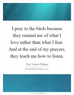 I pray to the birds because they remind me of what I love rather than what I fear. And at the end of my prayers, they teach me how to listen Picture Quote #1