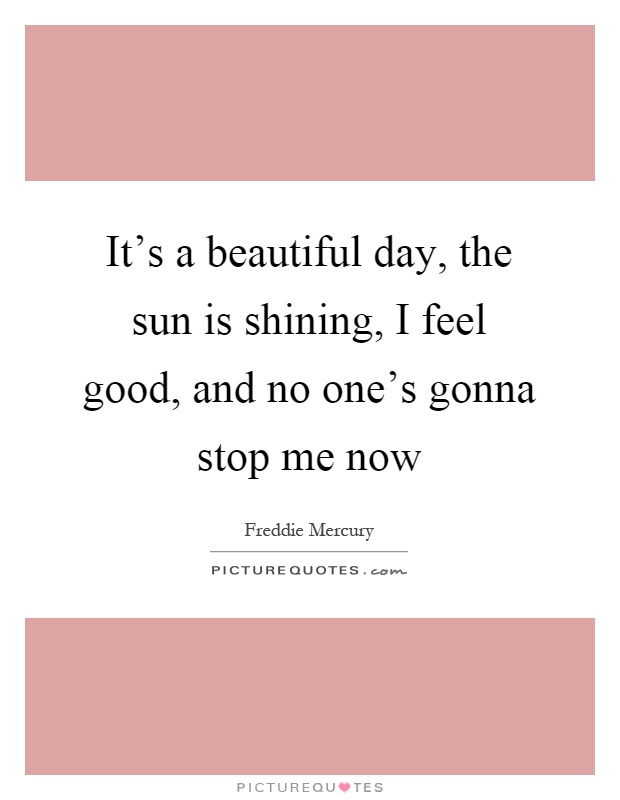 It's a beautiful day, the sun is shining, I feel good, and no one's gonna stop me now Picture Quote #1