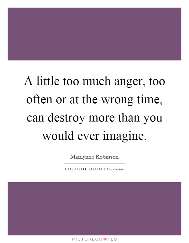 A little too much anger, too often or at the wrong time, can destroy more than you would ever imagine Picture Quote #1