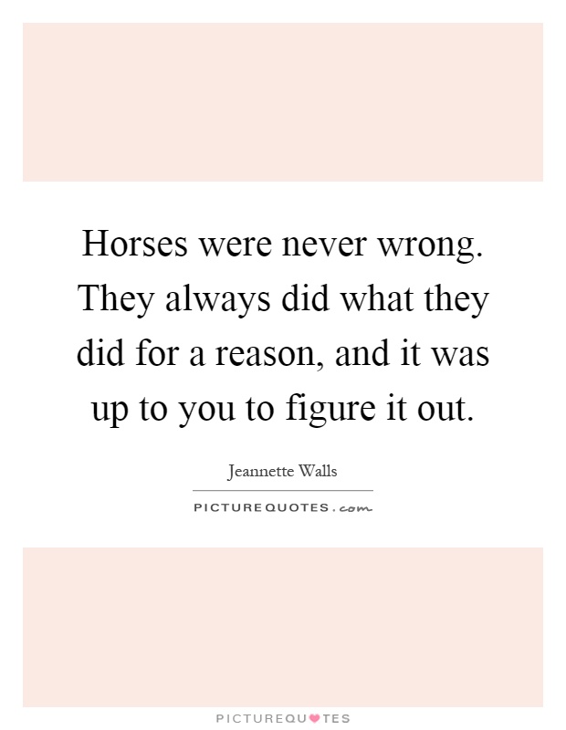 Horses were never wrong. They always did what they did for a reason, and it was up to you to figure it out Picture Quote #1