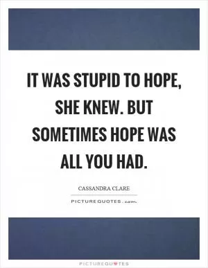 It was stupid to hope, she knew. But sometimes hope was all you had Picture Quote #1