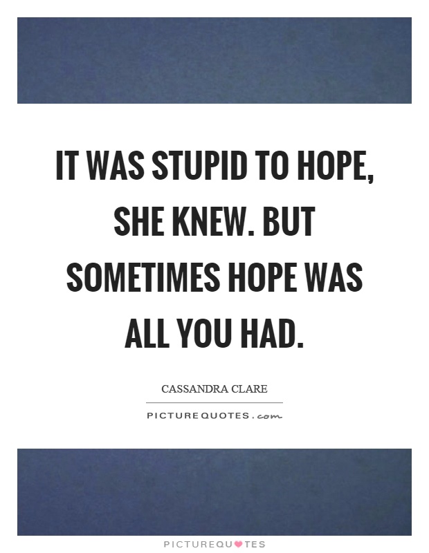 It was stupid to hope, she knew. But sometimes hope was all you had Picture Quote #1