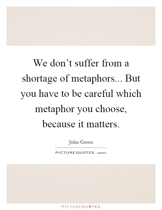 We don't suffer from a shortage of metaphors... But you have to be careful which metaphor you choose, because it matters Picture Quote #1