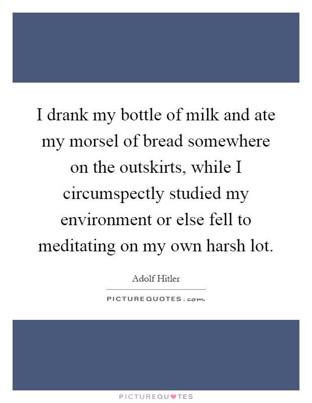 I drank my bottle of milk and ate my morsel of bread somewhere on the outskirts, while I circumspectly studied my environment or else fell to meditating on my own harsh lot Picture Quote #1