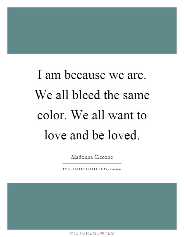 I am because we are. We all bleed the same color. We all want to love and be loved Picture Quote #1