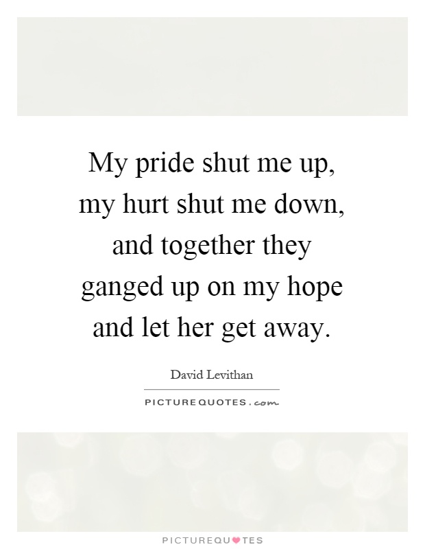 My pride shut me up, my hurt shut me down, and together they ganged up on my hope and let her get away Picture Quote #1