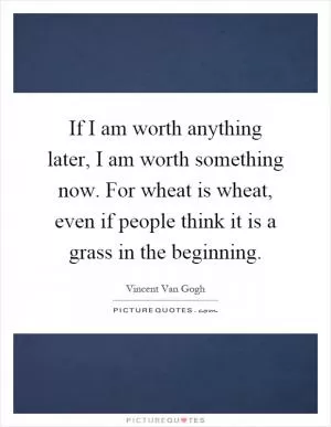 If I am worth anything later, I am worth something now. For wheat is wheat, even if people think it is a grass in the beginning Picture Quote #1