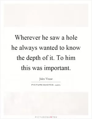 Wherever he saw a hole he always wanted to know the depth of it. To him this was important Picture Quote #1