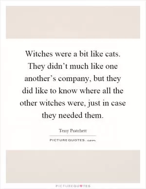 Witches were a bit like cats. They didn’t much like one another’s company, but they did like to know where all the other witches were, just in case they needed them Picture Quote #1