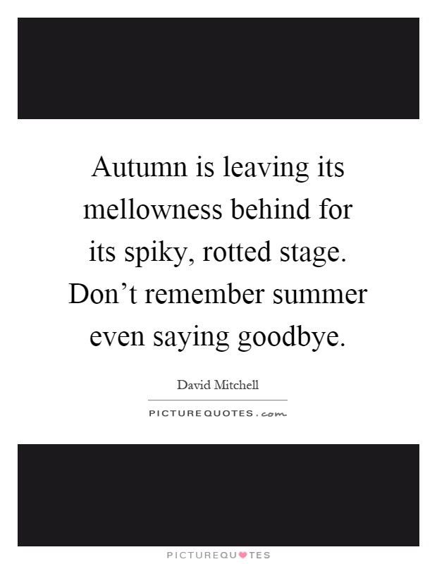 Autumn is leaving its mellowness behind for its spiky, rotted stage. Don't remember summer even saying goodbye Picture Quote #1