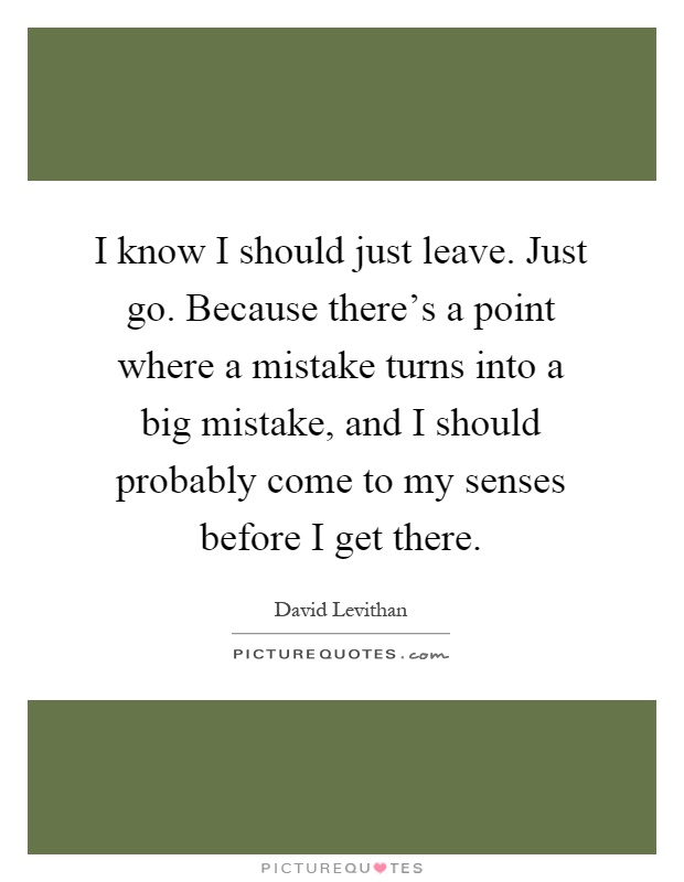 I know I should just leave. Just go. Because there's a point where a mistake turns into a big mistake, and I should probably come to my senses before I get there Picture Quote #1