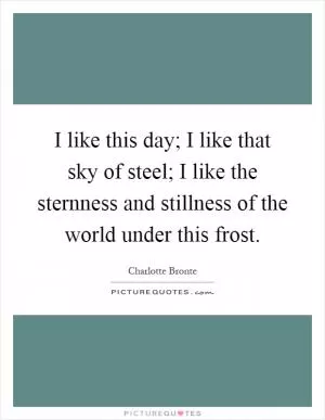 I like this day; I like that sky of steel; I like the sternness and stillness of the world under this frost Picture Quote #1