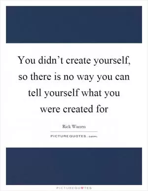 You didn’t create yourself, so there is no way you can tell yourself what you were created for Picture Quote #1