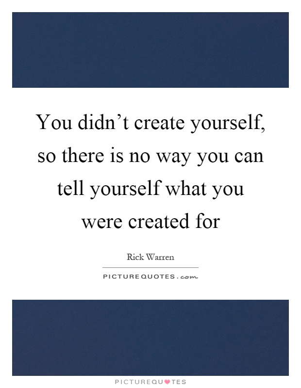 You didn't create yourself, so there is no way you can tell yourself what you were created for Picture Quote #1