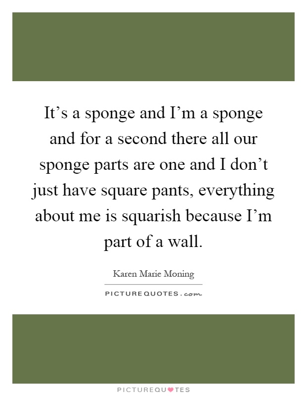 It's a sponge and I'm a sponge and for a second there all our sponge parts are one and I don't just have square pants, everything about me is squarish because I'm part of a wall Picture Quote #1