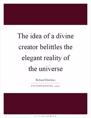 The idea of a divine creator belittles the elegant reality of the universe Picture Quote #1