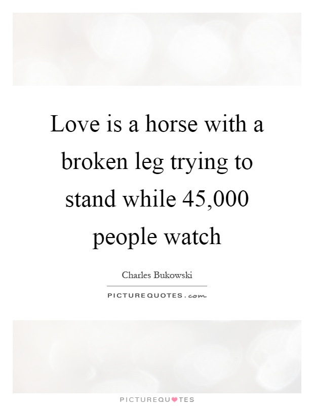 Love is a horse with a broken leg trying to stand while 45,000 people watch Picture Quote #1