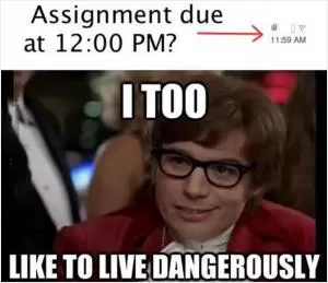 Assignment due at 12:00 PM? I too like to live dangerously Picture Quote #1