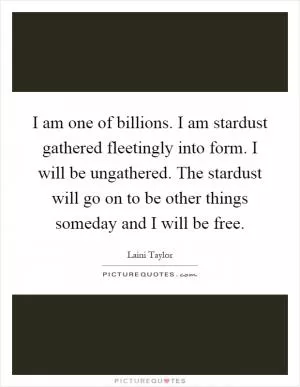 I am one of billions. I am stardust gathered fleetingly into form. I will be ungathered. The stardust will go on to be other things someday and I will be free Picture Quote #1